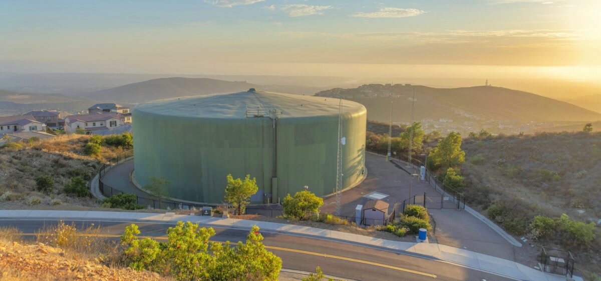 Water conservation tank near the highway of San Diego