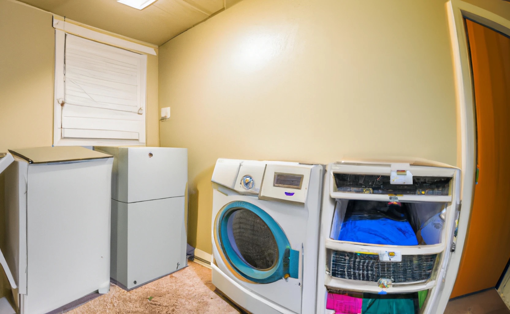 Very dated laundry room that needs updating.