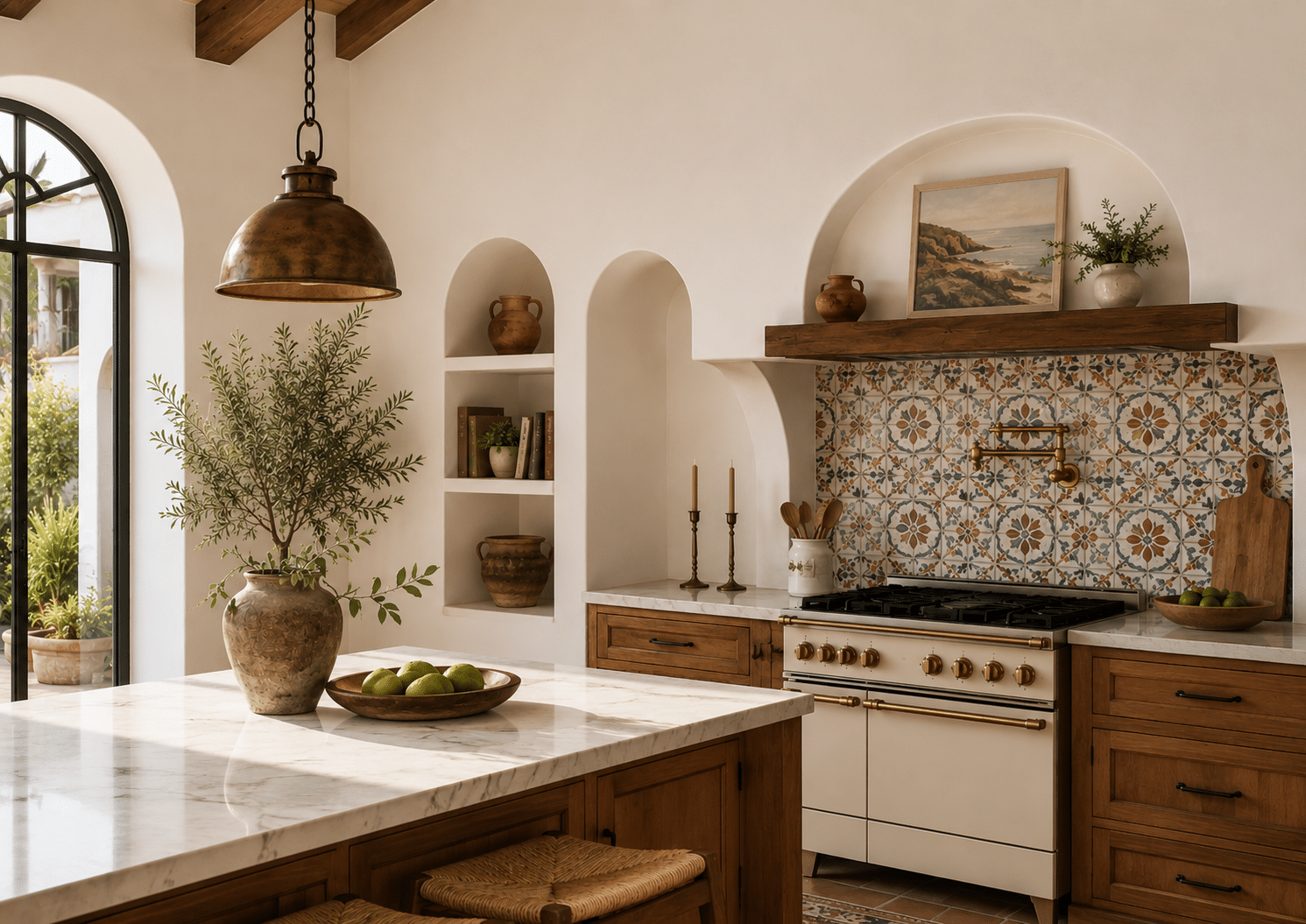 Contemporary Spanish Revival kitchen in La Jolla